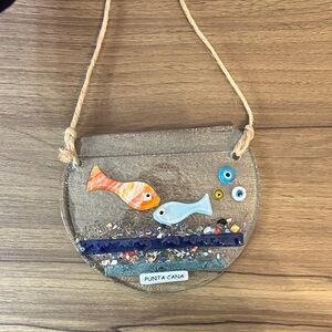Handcrafted Punta Cana Evil Eye Glass Fish Bowl Wall Art Hanging Coastal Decor
